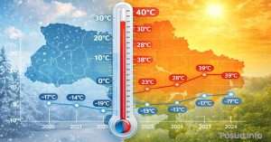 Графічна інфографіка температурних екстремумів у Києві за 2000–2024 роки.