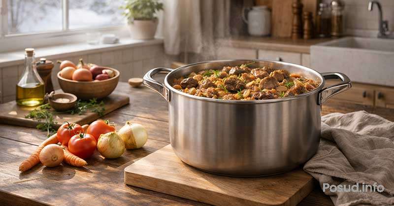 на столі каструля з готовою стравою