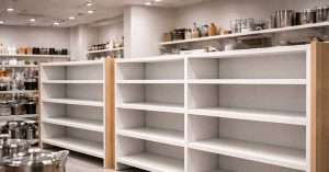 Порожні полиці з кухонним посудом у сучасному магазин