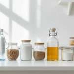 Запаси їжі та води на кілька днів у світлій сучасній кухні