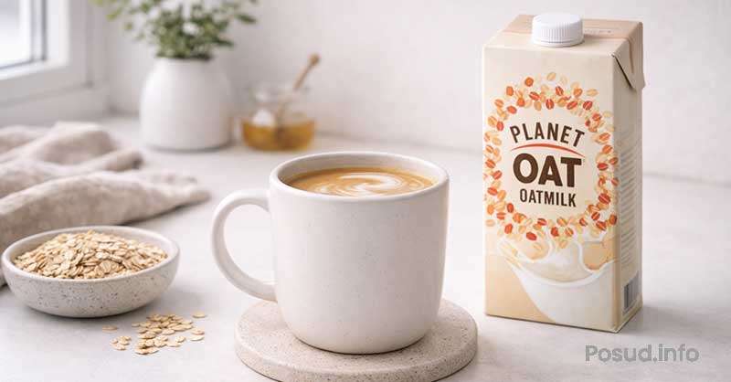 Вівсяні вершки без цукру поруч із чашкою кави на кухонному столі