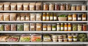 Полиці з упакованими продуктами з акцентом на маркування складу