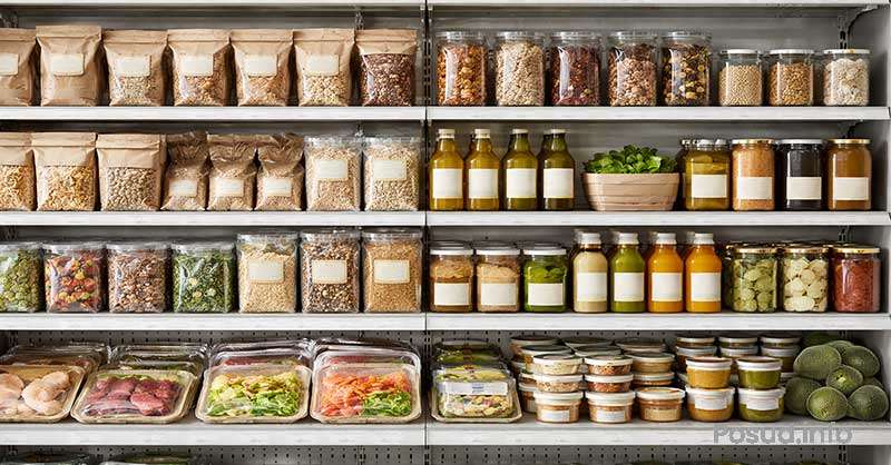 Полиці з упакованими продуктами з акцентом на маркування складу